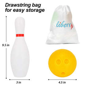 Liberry mesh storage bag keeps pins and balls organized after play.