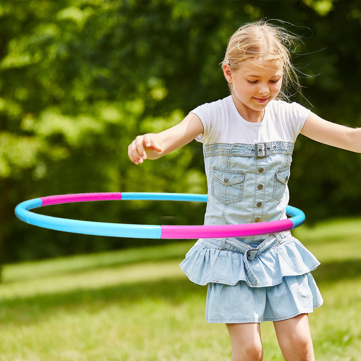 Liberry Kids Exercise Hoop weight-adjustment adds challenge as kids progress.