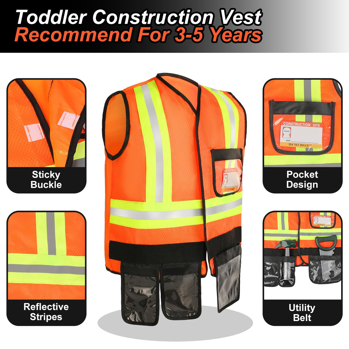 Liberry Kids Tool Set hard hat completes authentic dress-up for busy little builders.
