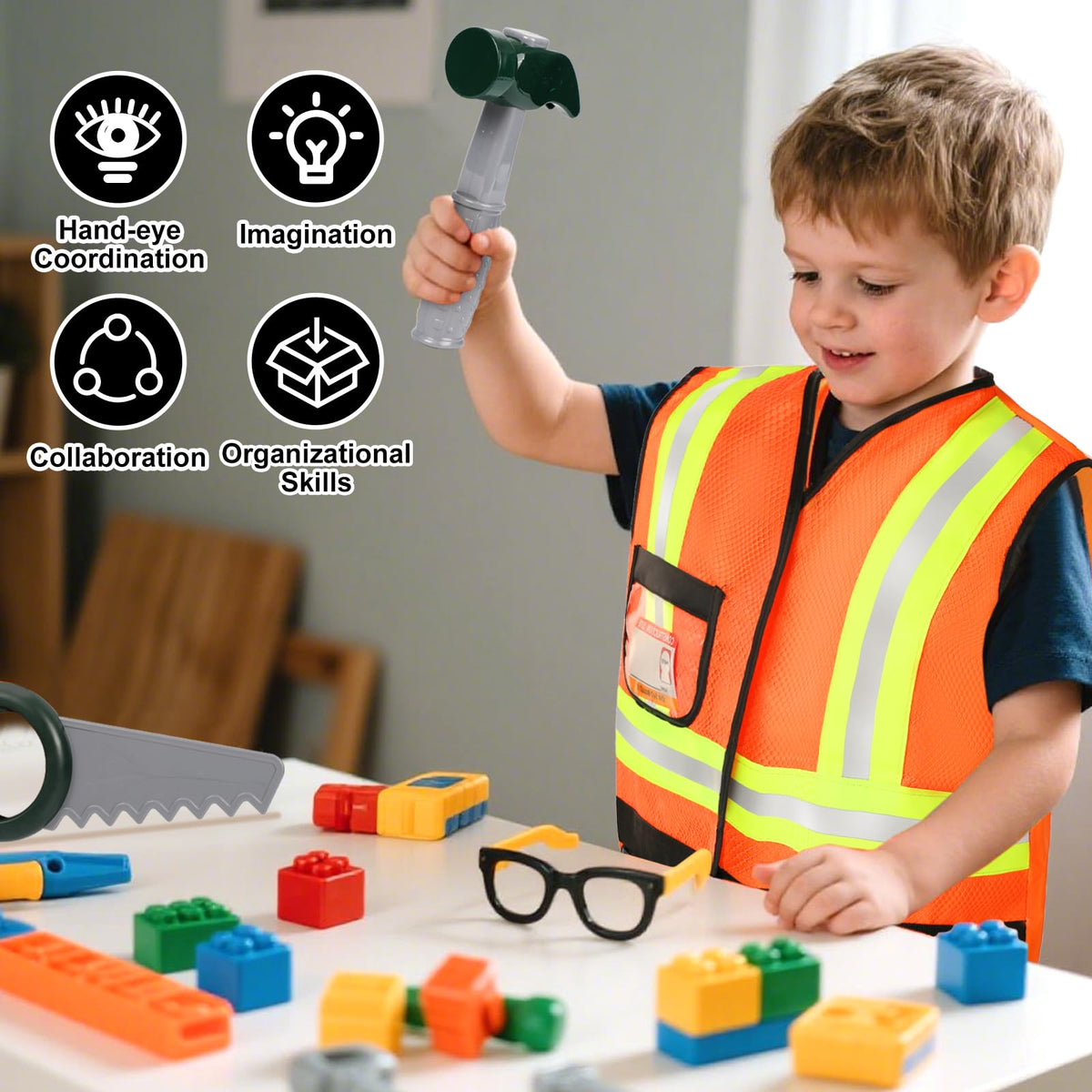 Liberry Kids Tool Set ID badge adds realistic role-play detail.