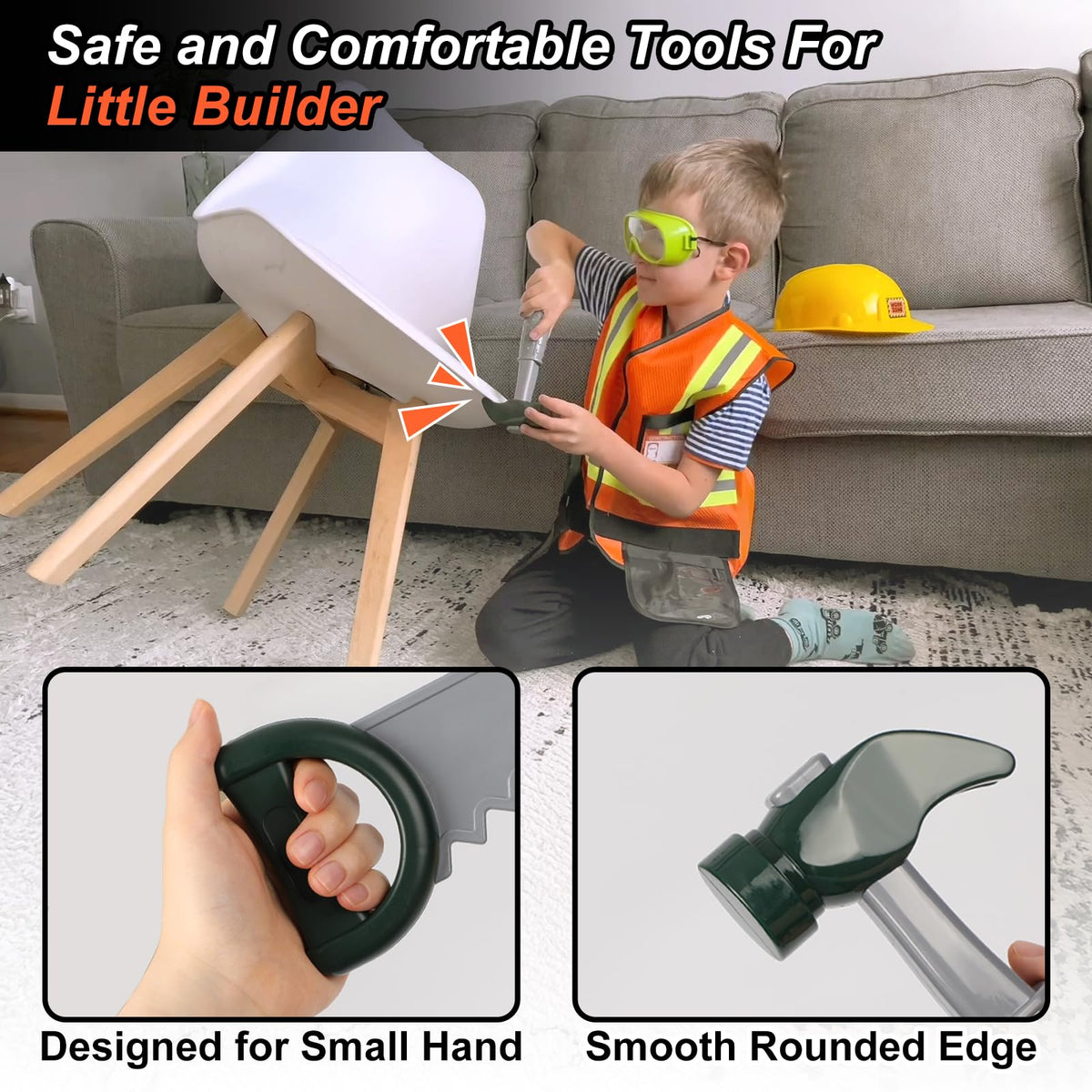 Liberry Kids Tool Set safety goggles protect eyes during pretend construction tasks.