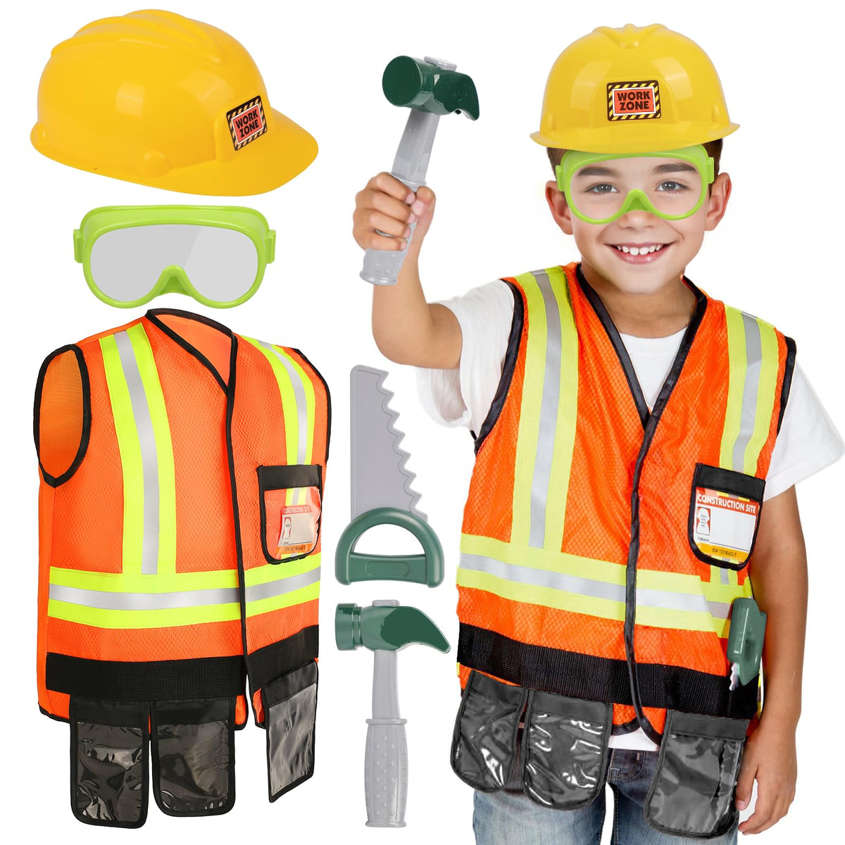 Liberry Kids Tool Set vest with reflective strips supports safe, imaginative construction play.