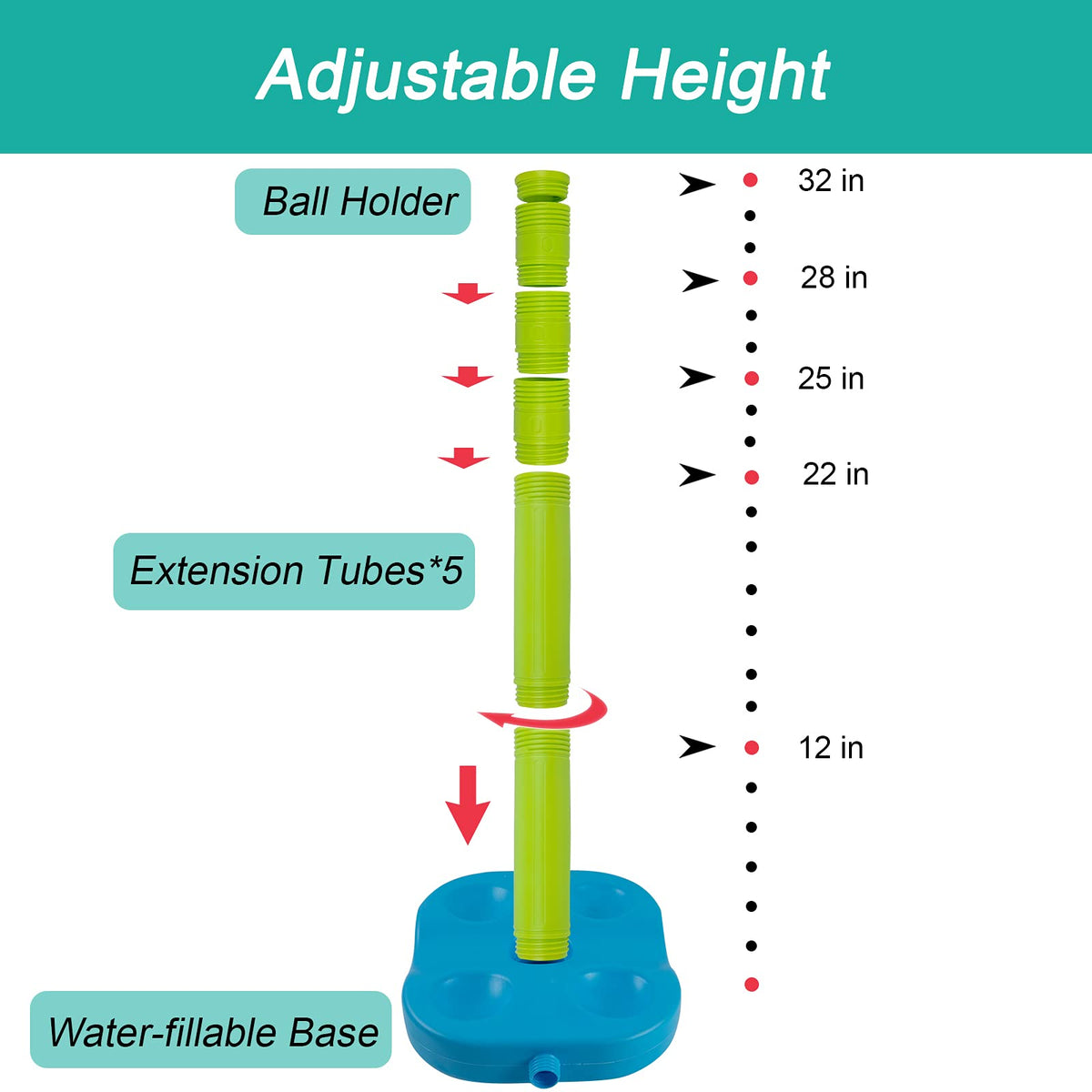 Liberry Tball tee height adjustment—adjust from 12 to 32 inches for growing players