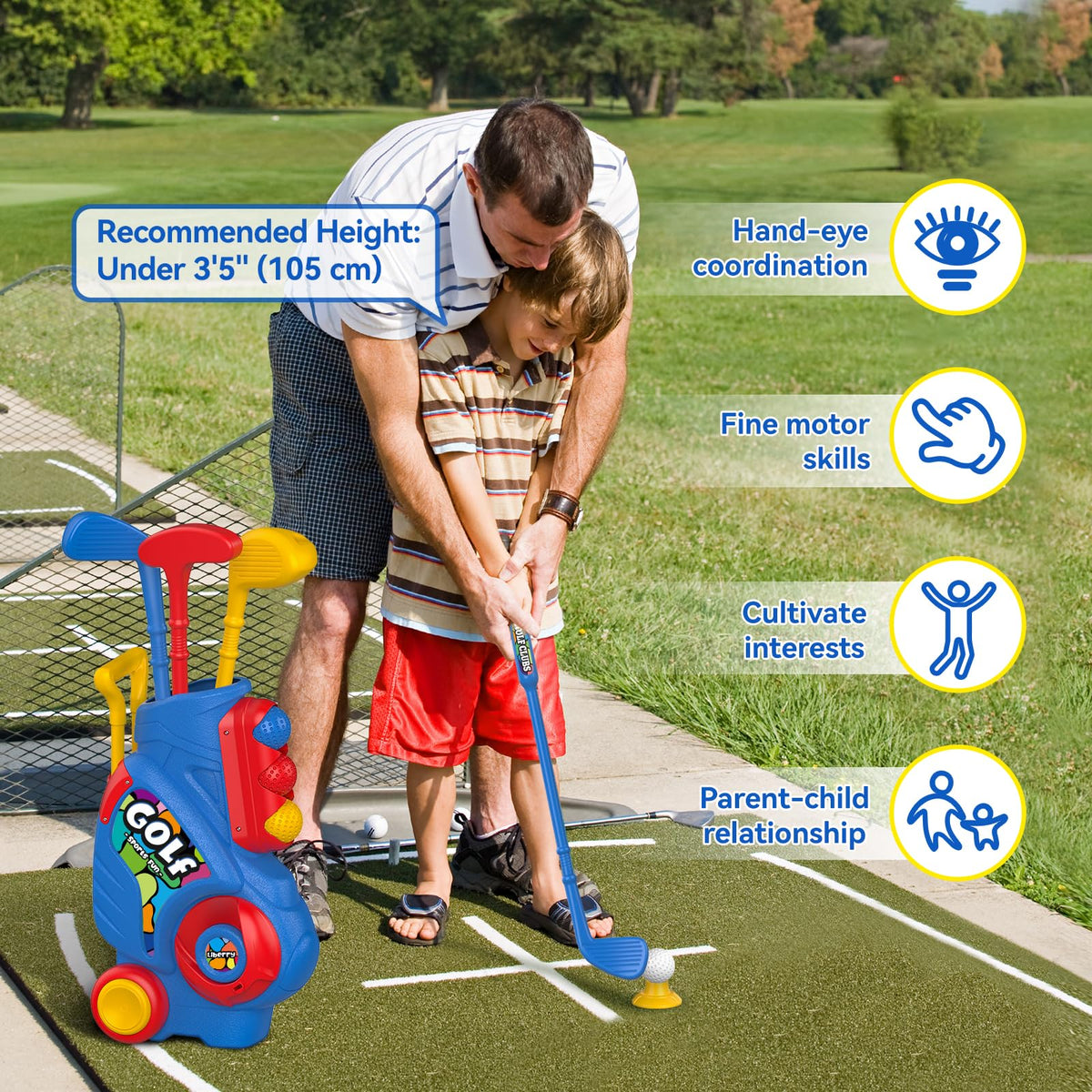Liberry 1.8-inch golf balls reduce choking risk while teaching aiming.