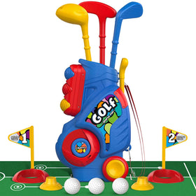 Liberry toddler golf cart with retractable handle for easy indoor and outdoor transport.