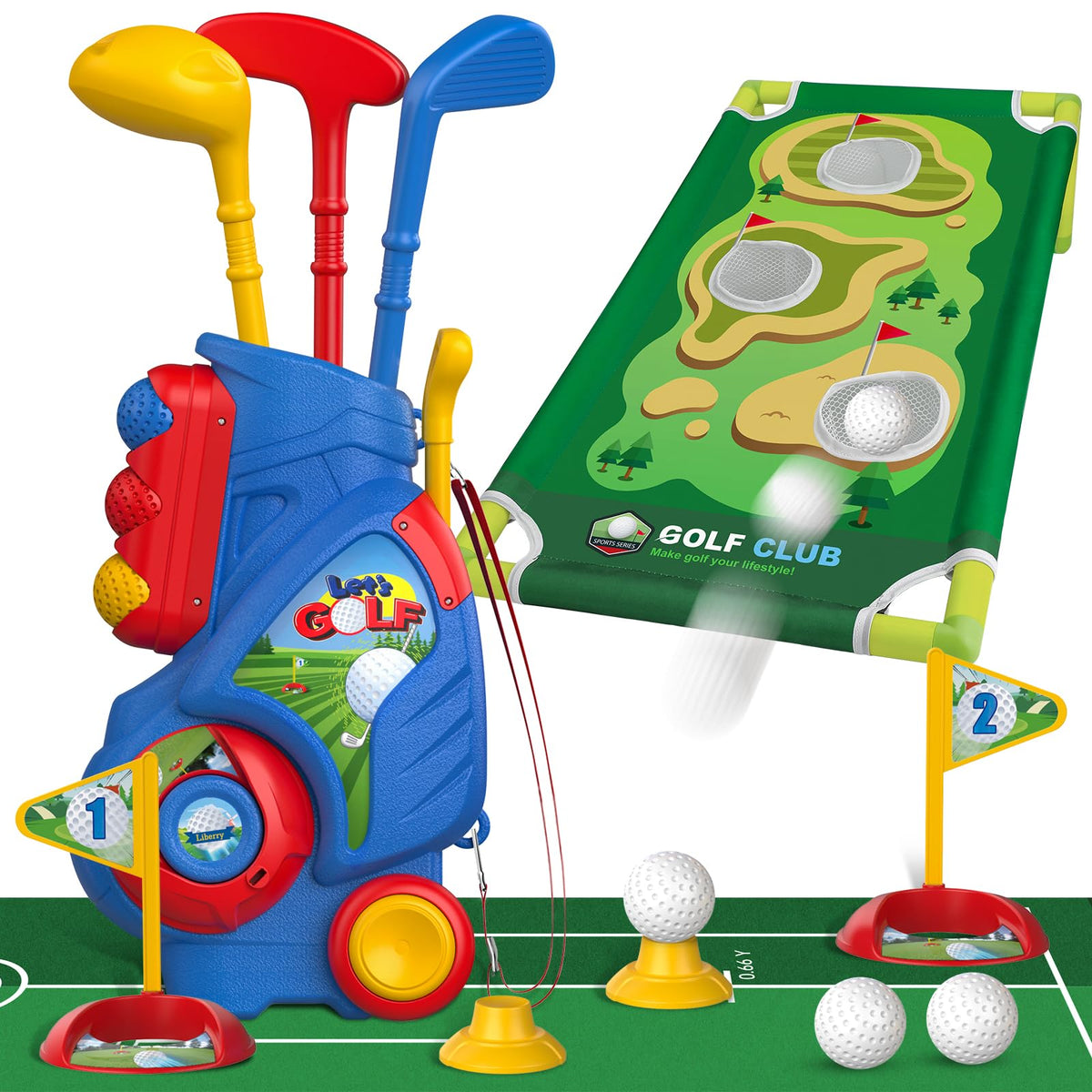 Liberry toddler golf cart shown with portable design for easy outdoor play