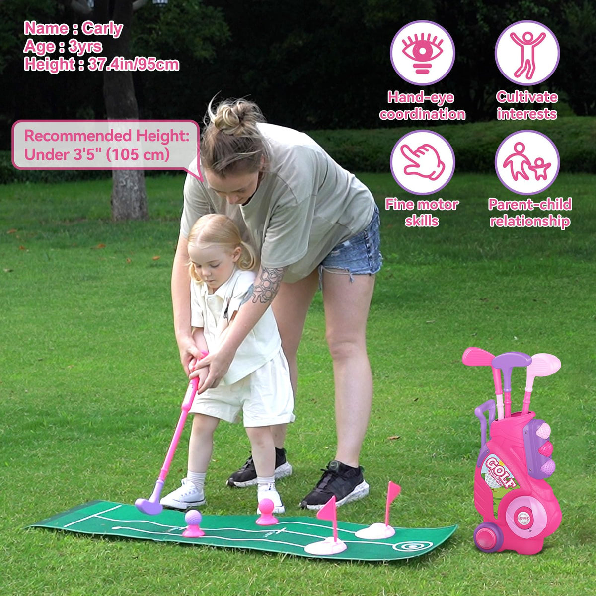 Liberry left-handed compatible putter and iron clubs for small hands.