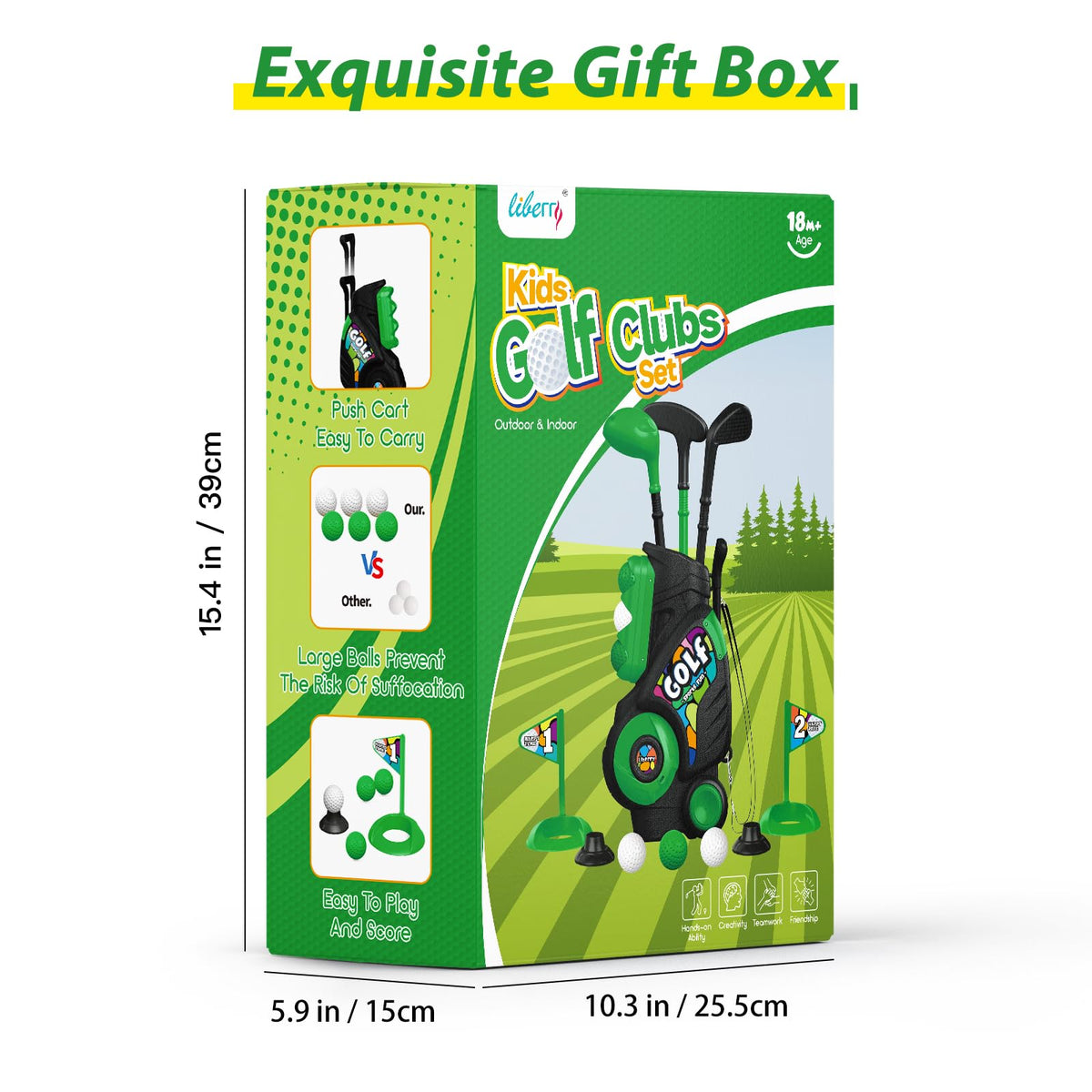 Gift ready Liberry toddler golf set packaging layout