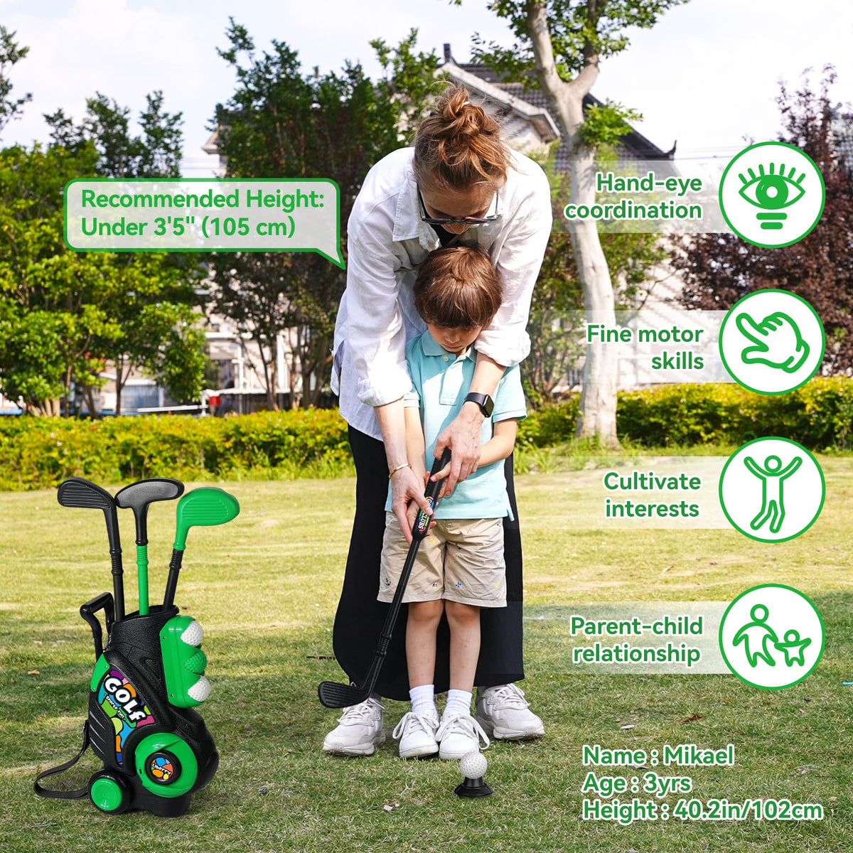 Mini holes and assembly features on Liberry toddler golf set