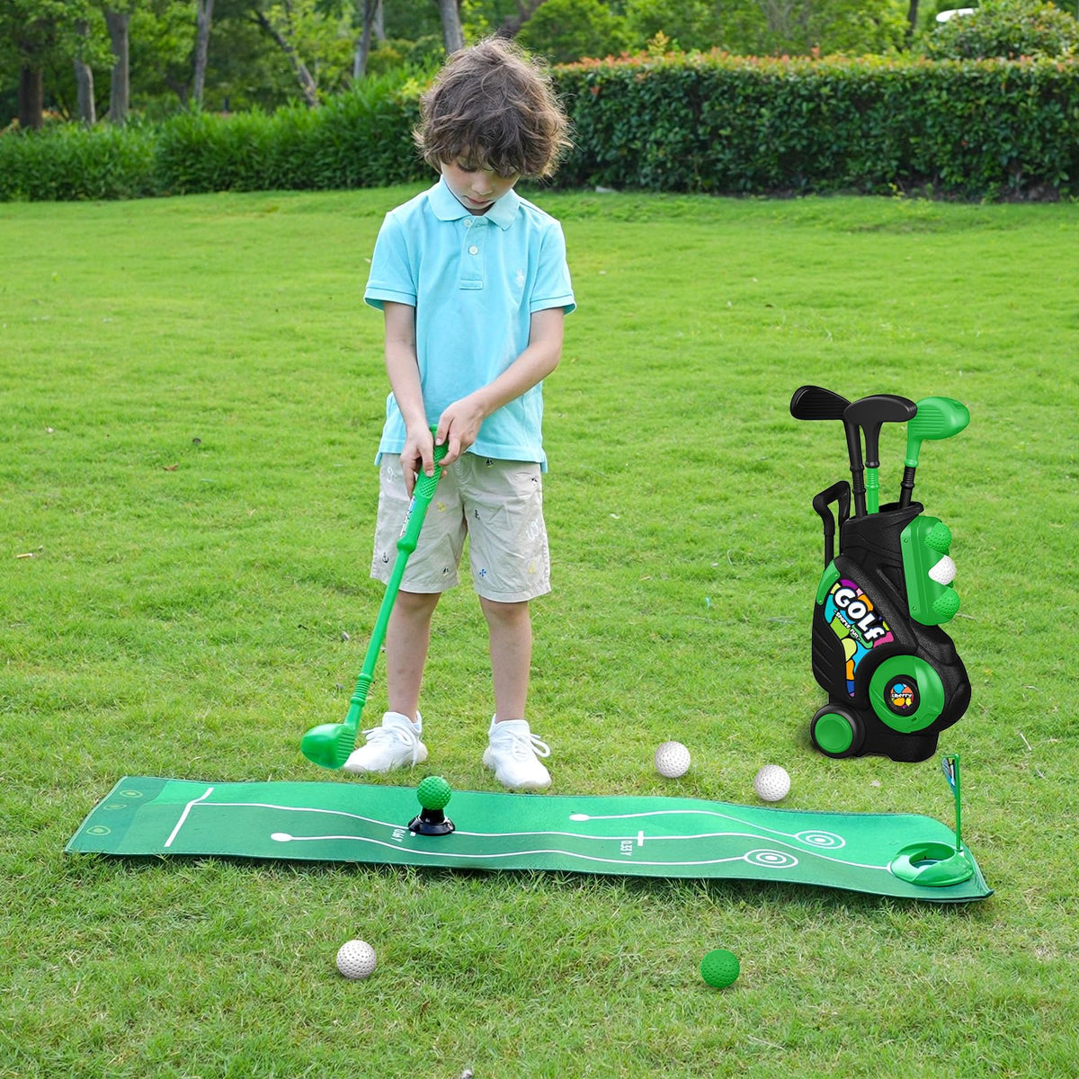 Liberry putting mat guiding kids along lines