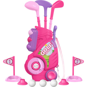 Liberry toddler golf set cart with retractable handle, easy for toddlers to pull.