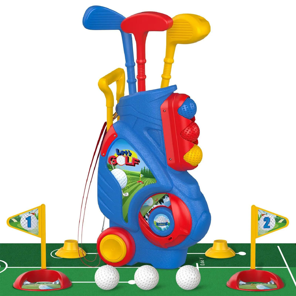 Liberry toddler golf set cart: easy-pull design for portable playtime.