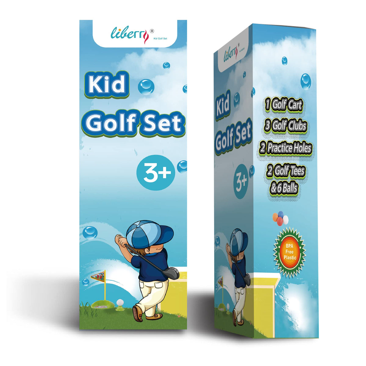 Liberry gift-ready toddler golf set packaging ideal for birthdays and holidays.