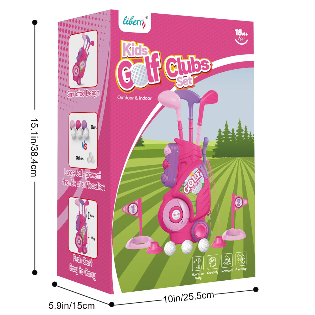 Liberry toddler golf set in action indoors and outdoors with kids.