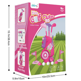 Liberry toddler golf set in action indoors and outdoors with kids.