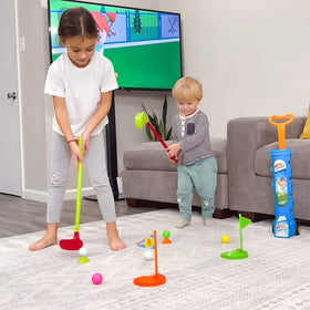 Liberry practice holes help kids aim and track the ball indoors and outdoors.