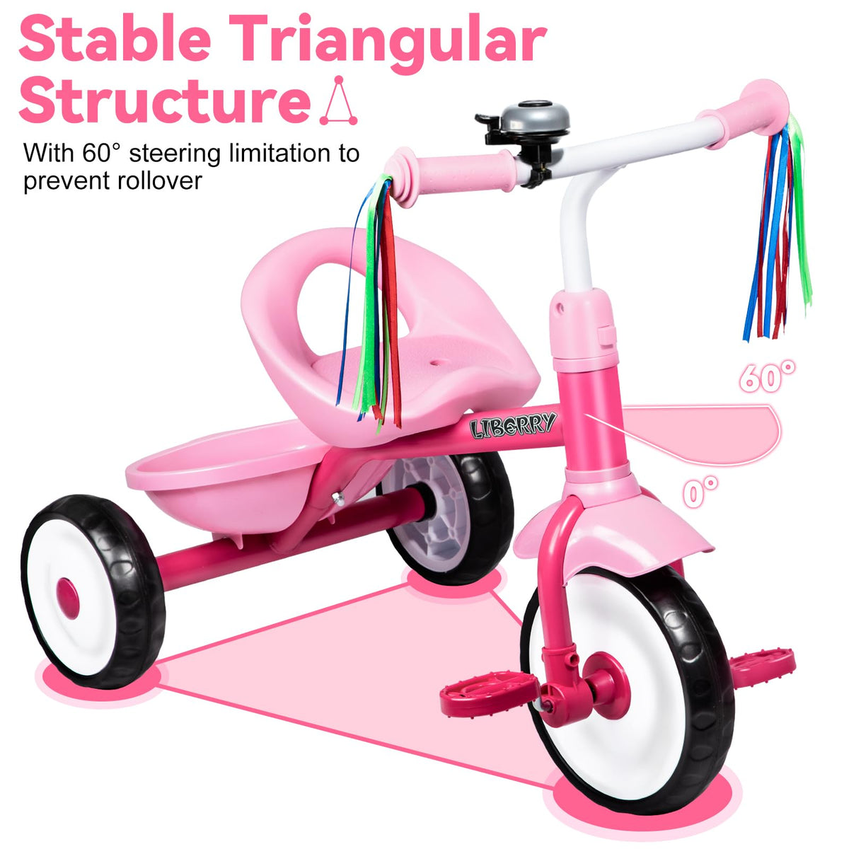 Liberry toddler tricycle bell closeup highlights safe signaling during play.