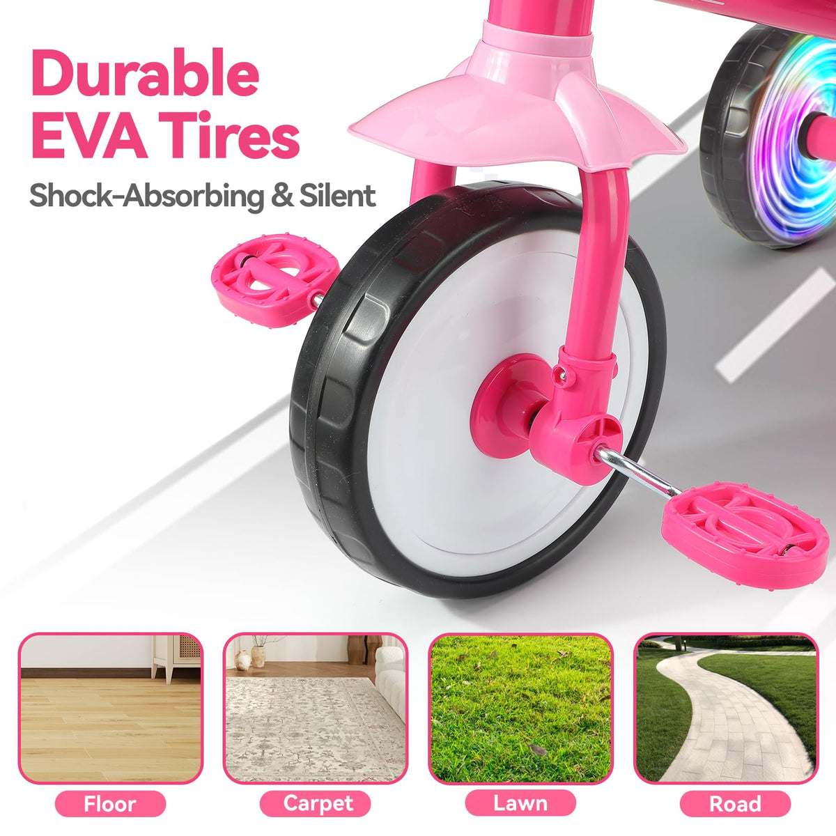Liberry EVA foam wheels provide a smooth ride indoors and outdoors.