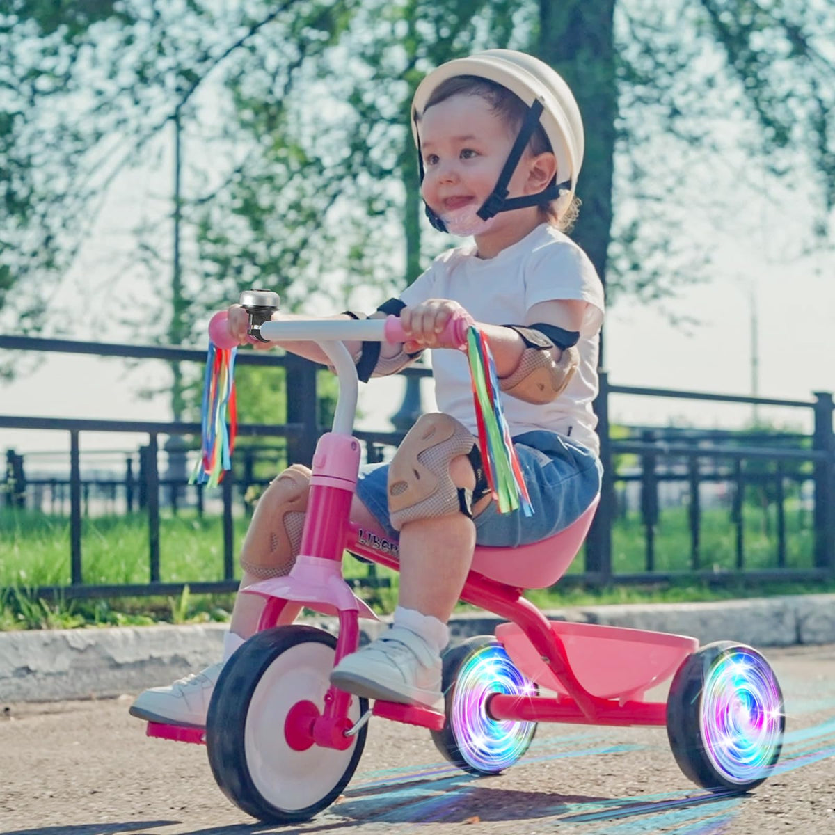 Liberry tricycle with streamers brightens playtime for toddlers.