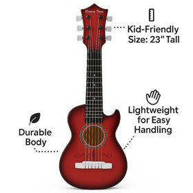 Liberty Imports 23in kids guitar beginner-friendly setup with pick and extra strings.