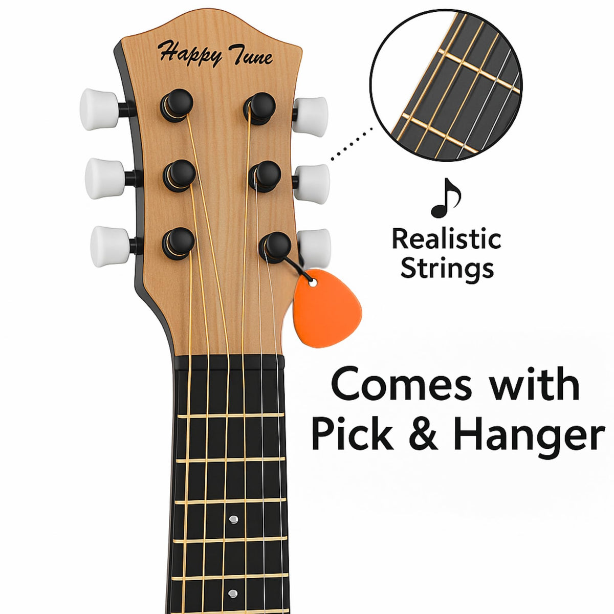 Liberty Imports 23 inch kids guitar back view with smooth, ergonomic grip.