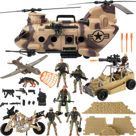Liberty Imports 26pc army helicopter carrier toy with jumbo transport helicopter for imaginative play