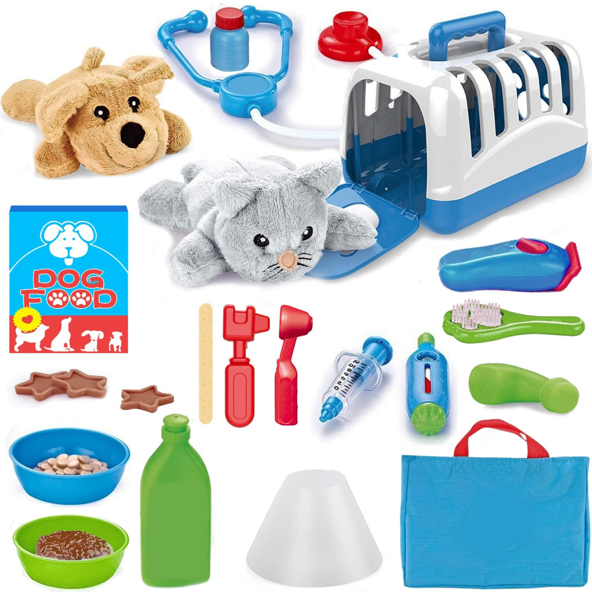 Liberty Imports 34-Piece Vet Playset with plush-dog-and-cat for imaginative pet care at home