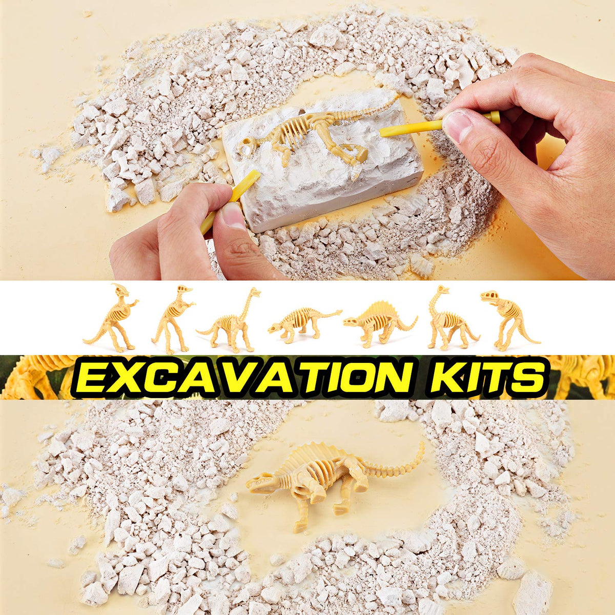 Liberty Imports 3D dinosaur fossil dig block invites kids to uncover skeletons.