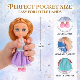 Liberty Imports 5-inch princess dolls with dresses, tiaras, and shoes for stylish pretend play.