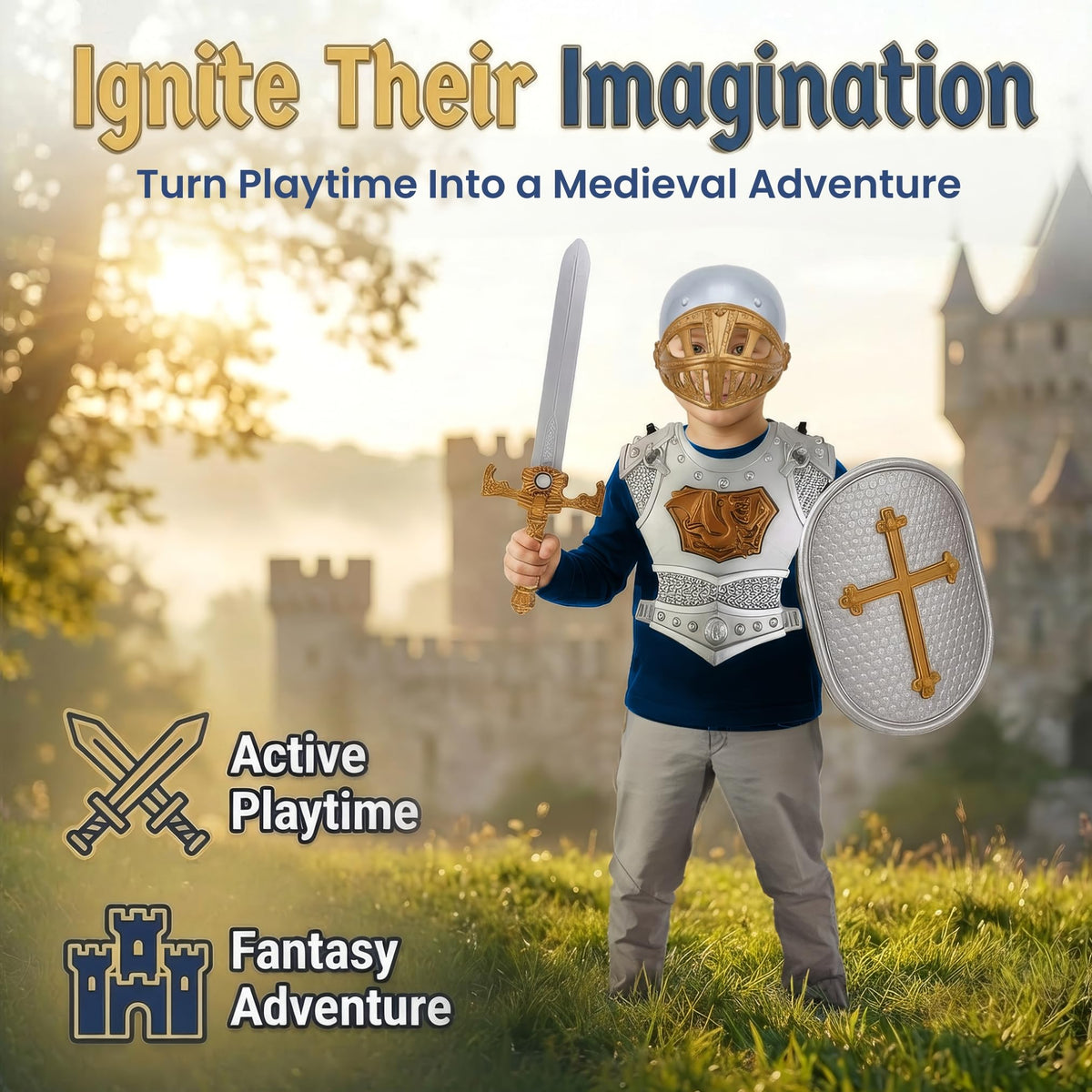 Liberty Imports adjustable-straps-knight-fit: easy-on, comfortable wear for ages 3 to 6.