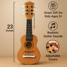 Liberty Imports adjustable strings closeup illustrating playable notes for beginners.