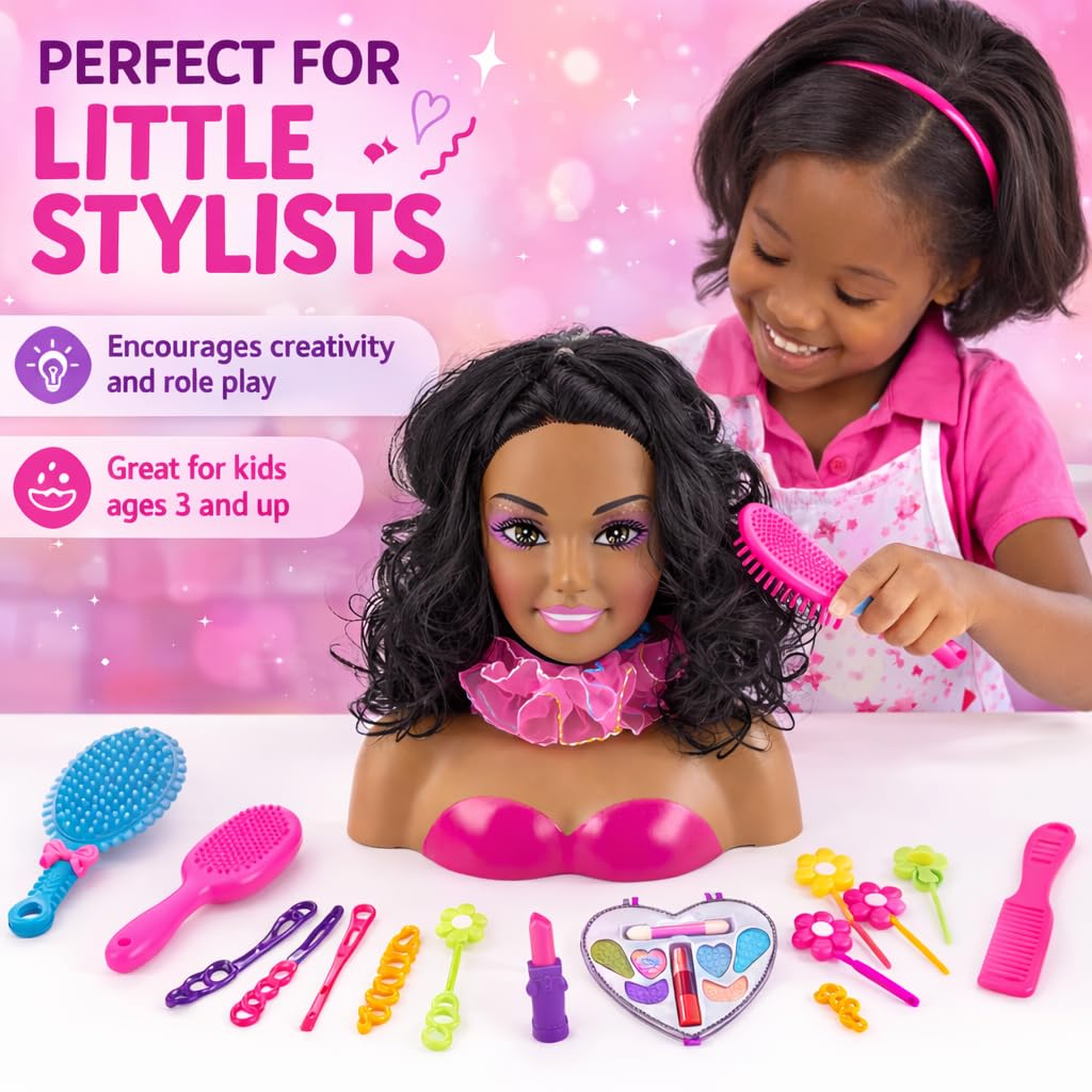 Liberty Imports African American doll head with mirror for pretend salon sessions.