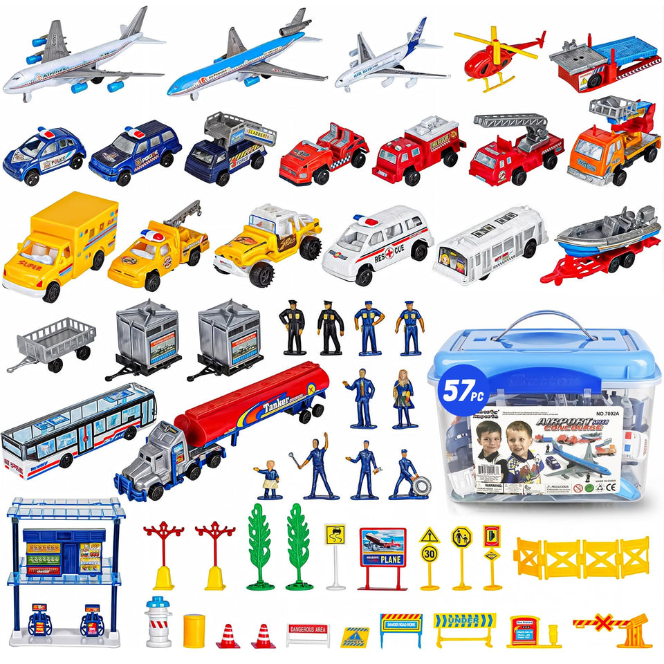 Liberty Imports airport playset plane with rolling wheels for easy push play