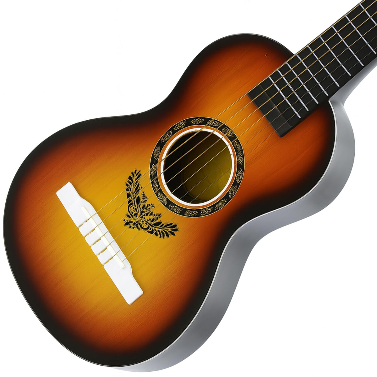 Liberty Imports amber sunburst body detail highlights realistic wood finish.