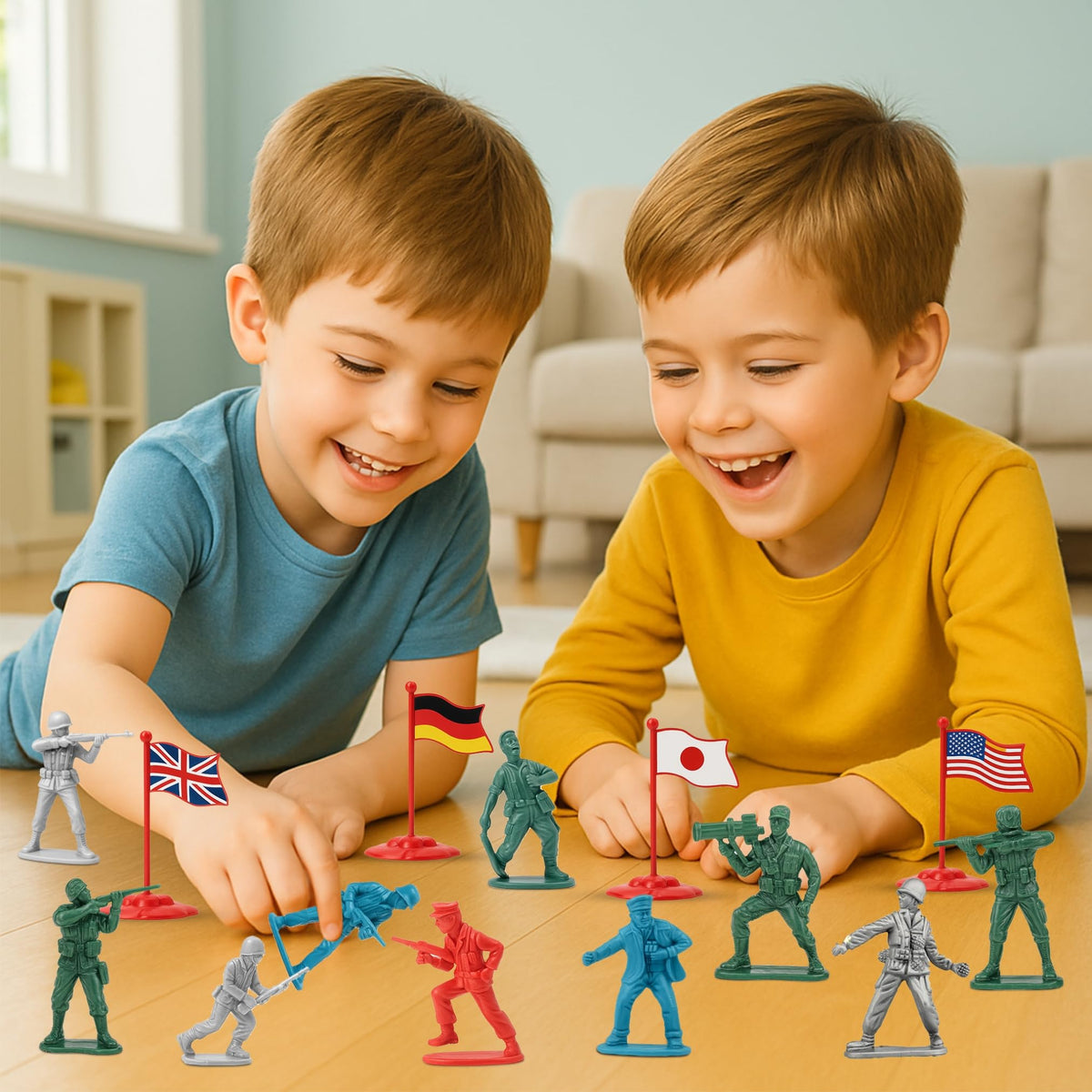 Liberty Imports army men bucket storage for quick cleanup and transport.