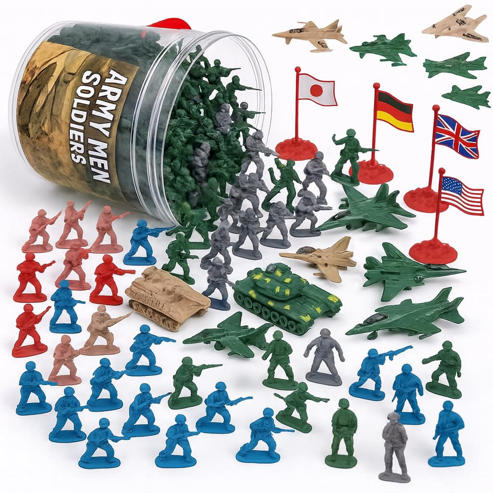 Liberty Imports Army Men playset bucket closeup, showcasing ready-to-play figures and easy storage.
