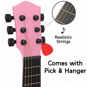 Liberty Imports pink guitar features adjustable strings for authentic notes learning.