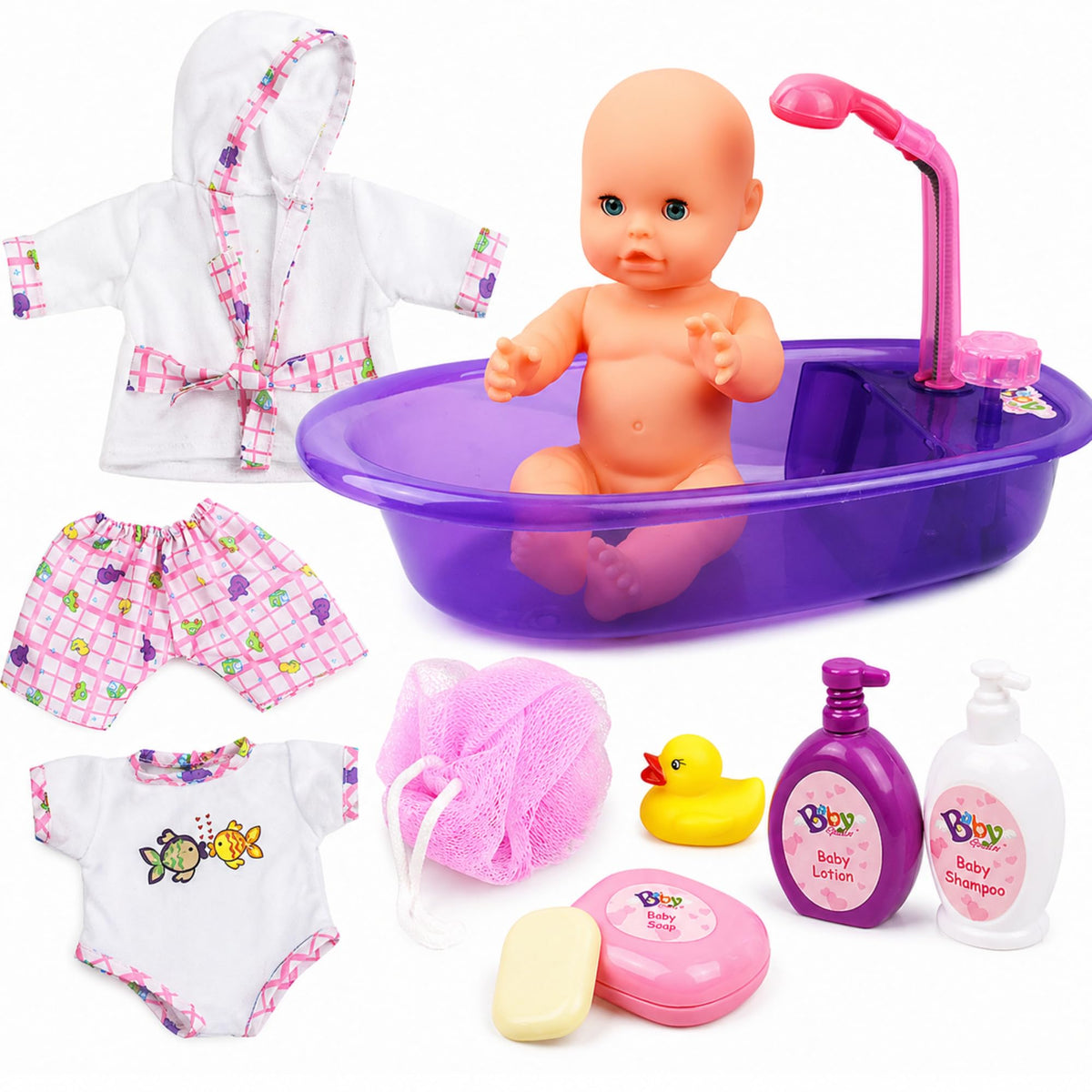 Liberty Imports baby doll bath tub with real shower for interactive playtime