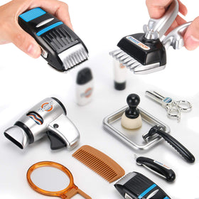 Liberty Imports barber kit features a comb and brush for finishing looks.