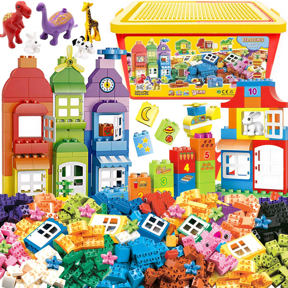 Liberty Imports 166-piece blocks set with storage bucket shown for creative building