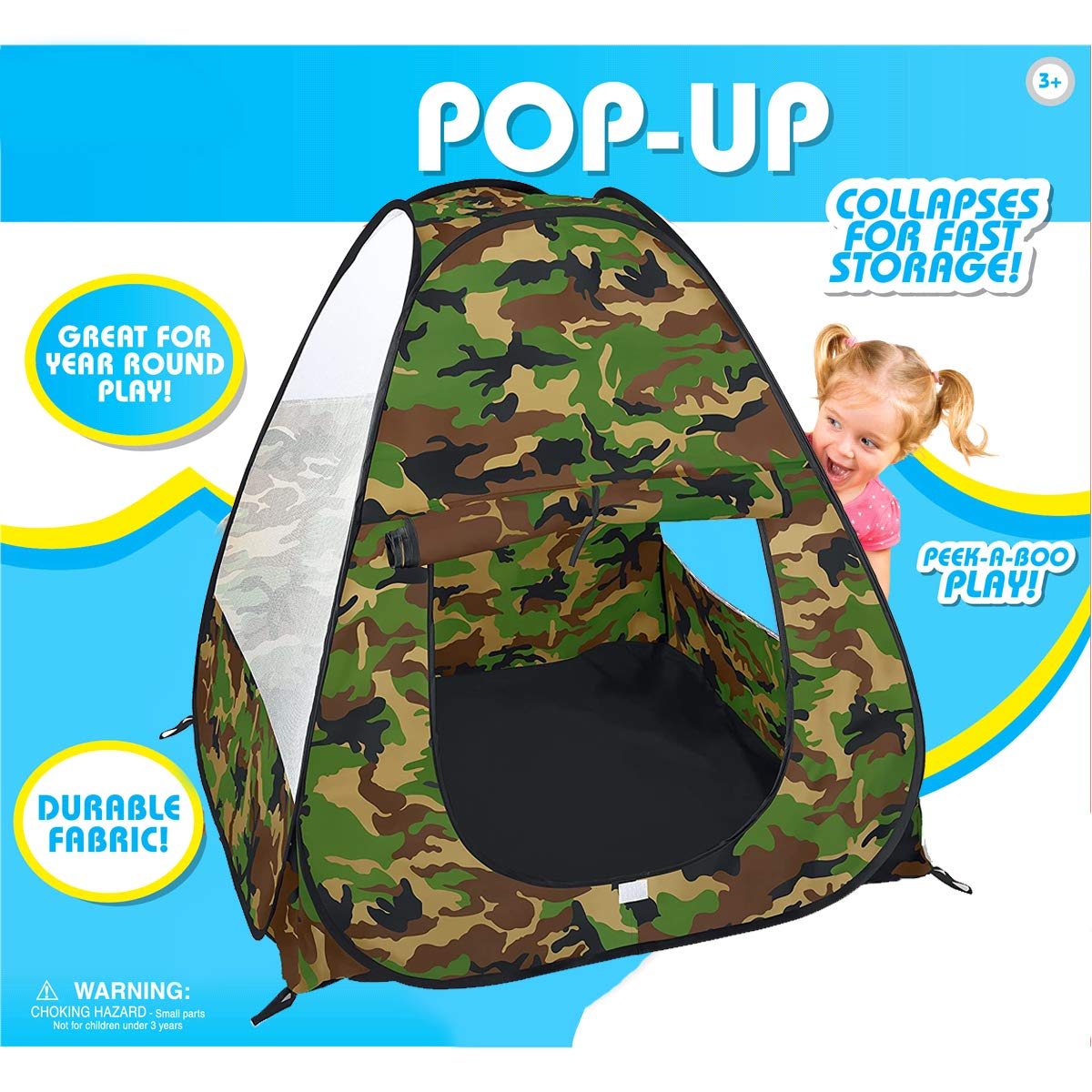 Liberty Imports camouflage pop-up tent, backyard use for outdoor exploration and fun.