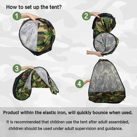 Liberty Imports camouflage pop-up tent, folded bag for compact storage after adventures.