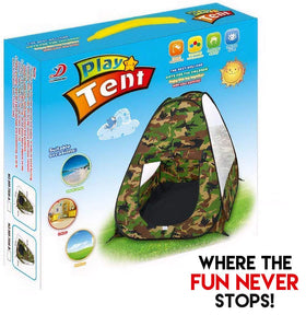 Liberty Imports camouflage pop-up tent, indoor play for creative storytelling and base building.