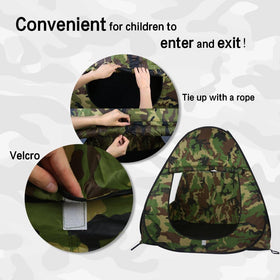 Liberty Imports camouflage pop-up tent, side windows for breathable airflow during play.