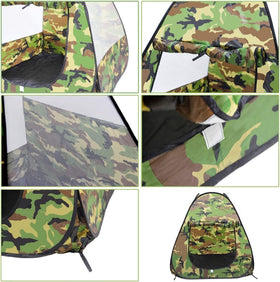 Liberty Imports camouflage pop-up tent, spacious interior for roomy pretend play sessions.