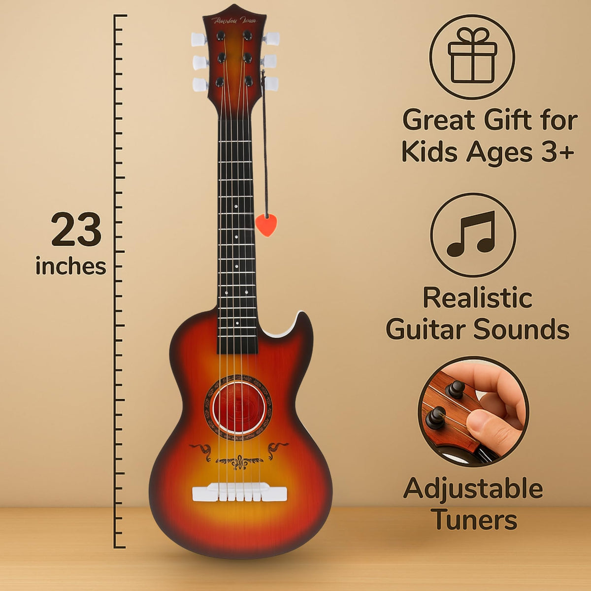 Liberty Imports cherry sunburst design makes a stylish beginner instrument inviting to play.