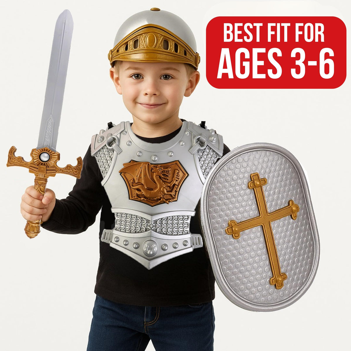 Liberty Imports chest-plate-and-shin-guards: durable, non-toxic play gear for safe costumes.