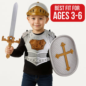Liberty Imports chest-plate-and-shin-guards: durable, non-toxic play gear for safe costumes.