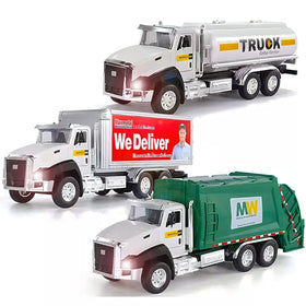Liberty Imports city diecast garbage truck front view with LED lights for imaginative play