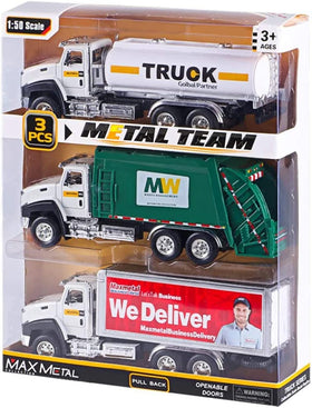 Liberty Imports 3-pack city trucks with metallic finish ready for gifting